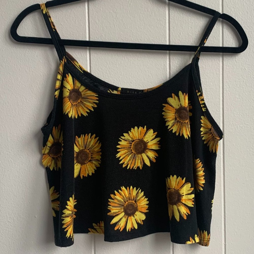 Mine Spaghetti Strap Sunflower Crop Top